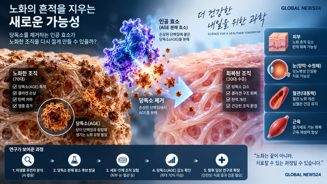 70대 피부의 ‘노화 흔적’을 30대 수준으로…당독소 제거 효소가 연 회춘 연구