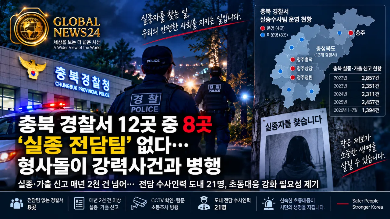 충북 경찰서 12곳 중 8곳 ‘실종 전담팀’ 없다… 형사들이 강력사건과 병행