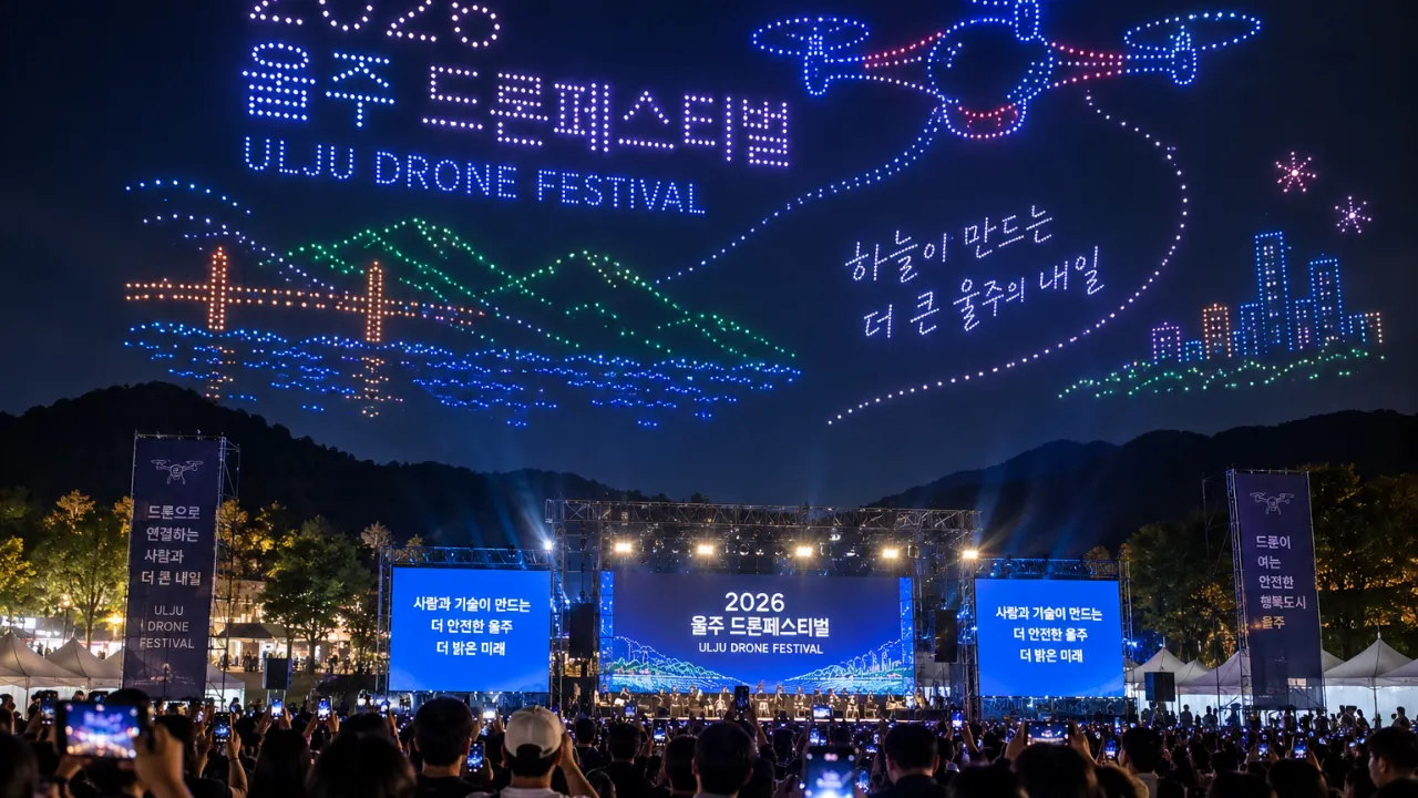 1,300대 드론 울산 밤하늘 수놓았다…‘2026 울주 드론페스티벌’ 성료