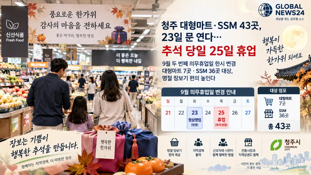 청주 대형마트·SSM 43곳, 23일 문 연다…추석 당일 25일 휴업