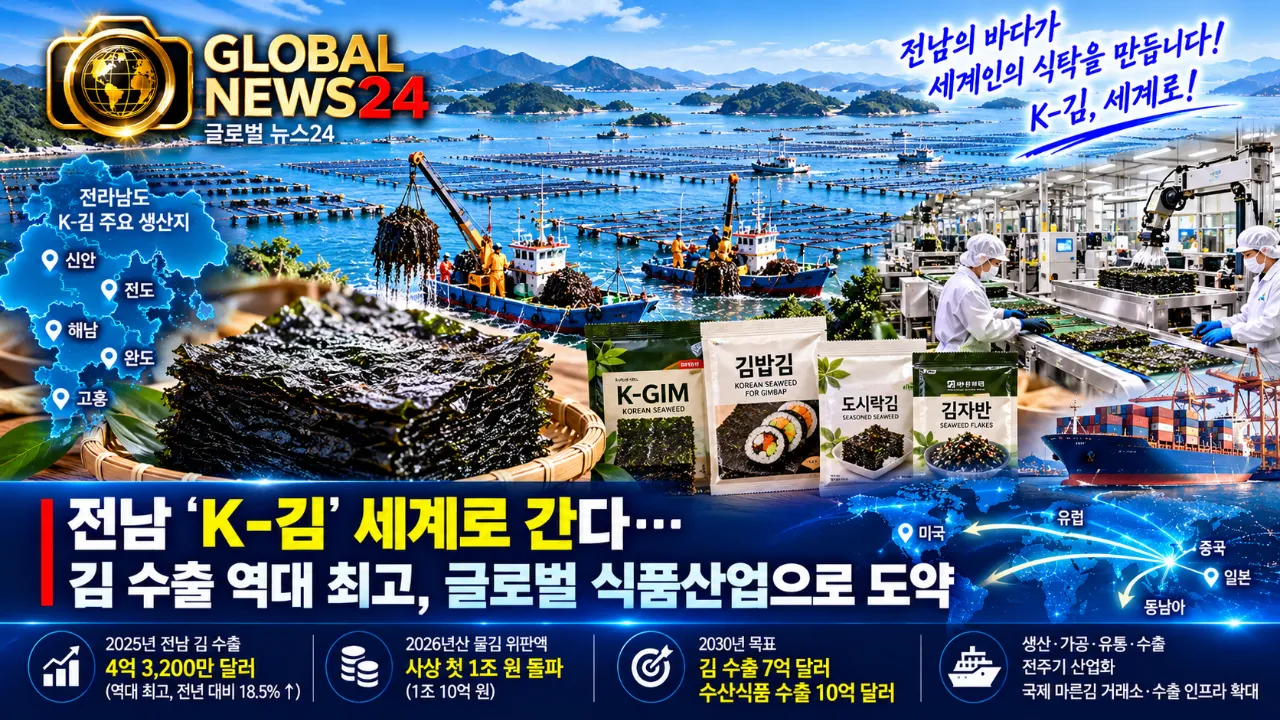 전남 ‘K-김’ 세계로 간다…김 수출 역대 최고, 글로벌 식품산업으로 도약