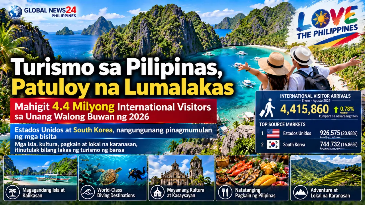 Turismo sa Pilipinas, Patuloy na Lumalakas Mahigit 4.4 Milyong International Visitors sa Unang Walong Buwan ng 2026